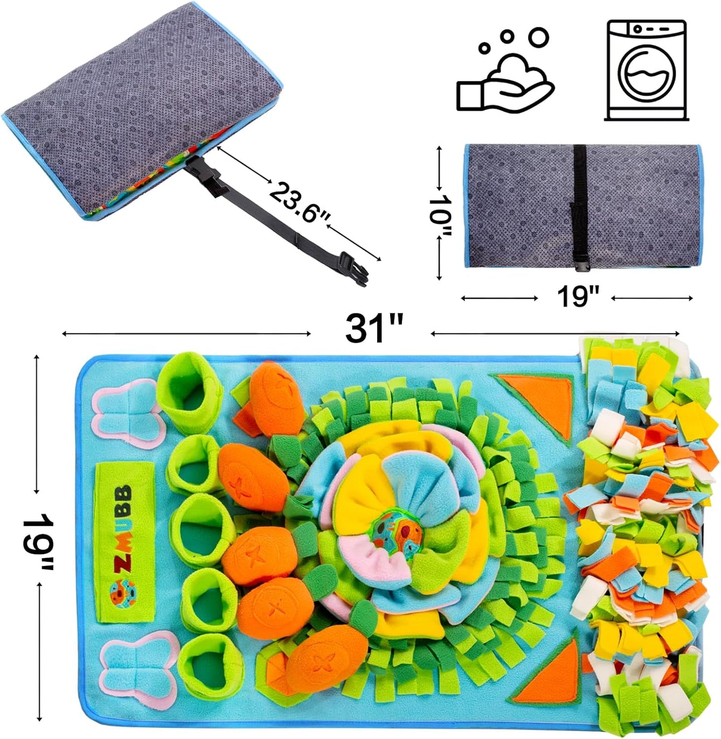 Pet Snuffle Mat for Dogs Sniff Mat Nosework Feeding Mat Slow Feeder Interactive Dog Puzzle Toys for Training and Stress Relief Encourages Natural Foraging Skills (31''x19''（Blue）)