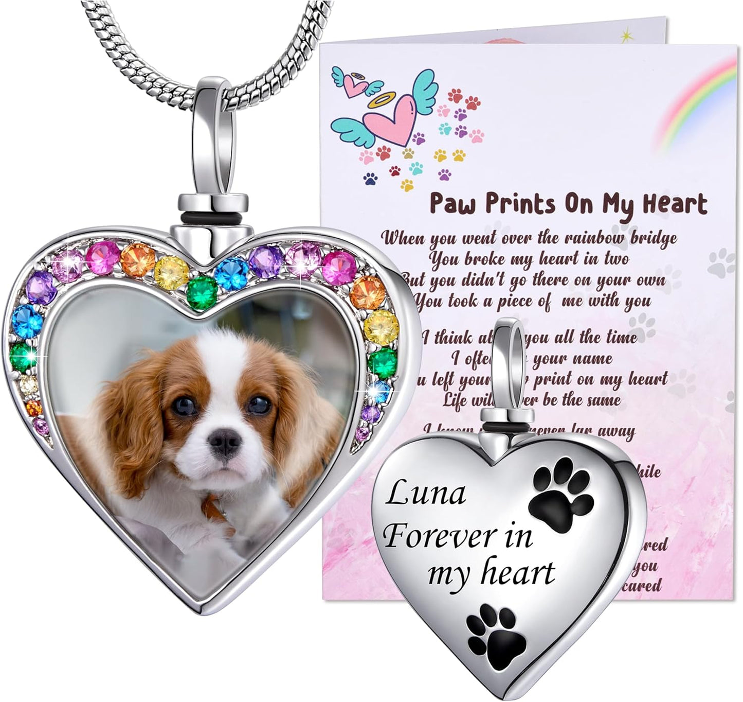 Fanery Sue Personalized Pet Ashes Necklace for Dog Cat Custom Photo&Text Pet Loss Sympathy Gift Cremation Jewelry