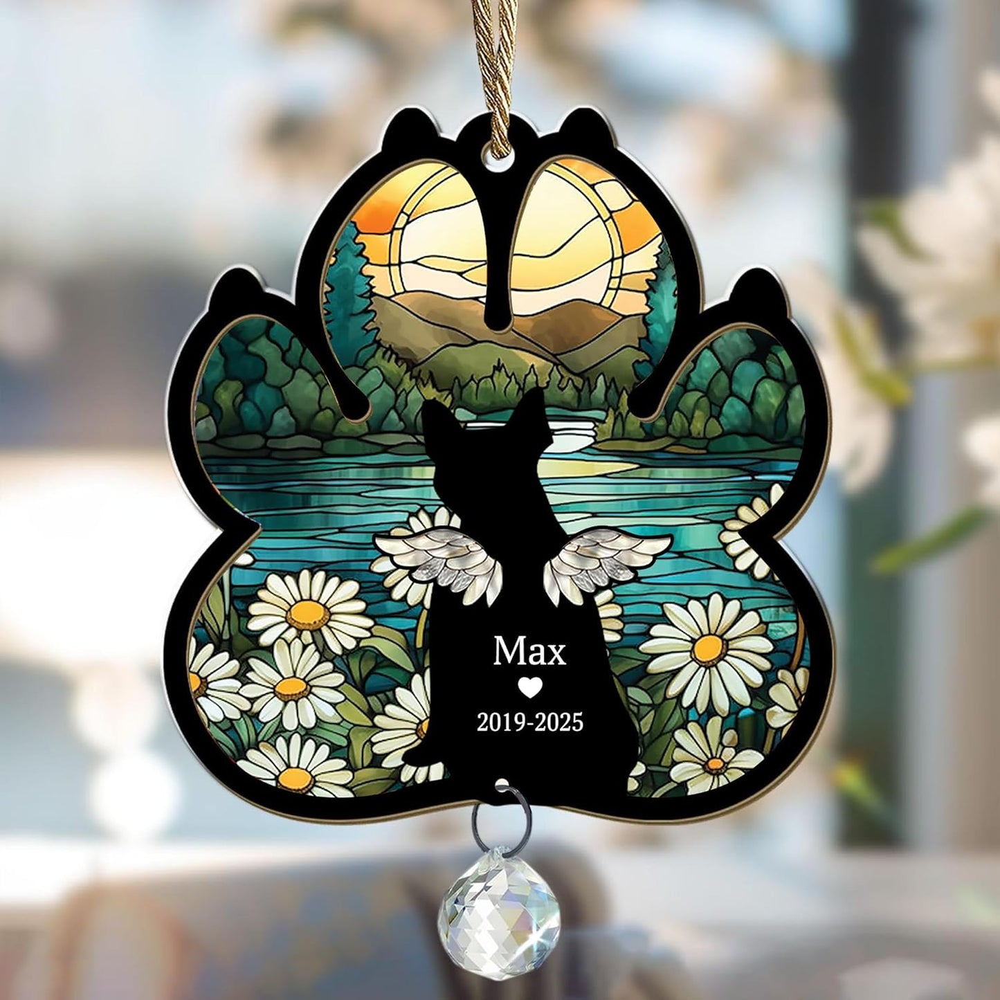 Personalized Pet Memorial Suncatcher with Dog Paw Shape, Custom Name & Years, Loss of Dog Gift, Pet Remembrance Ornament
