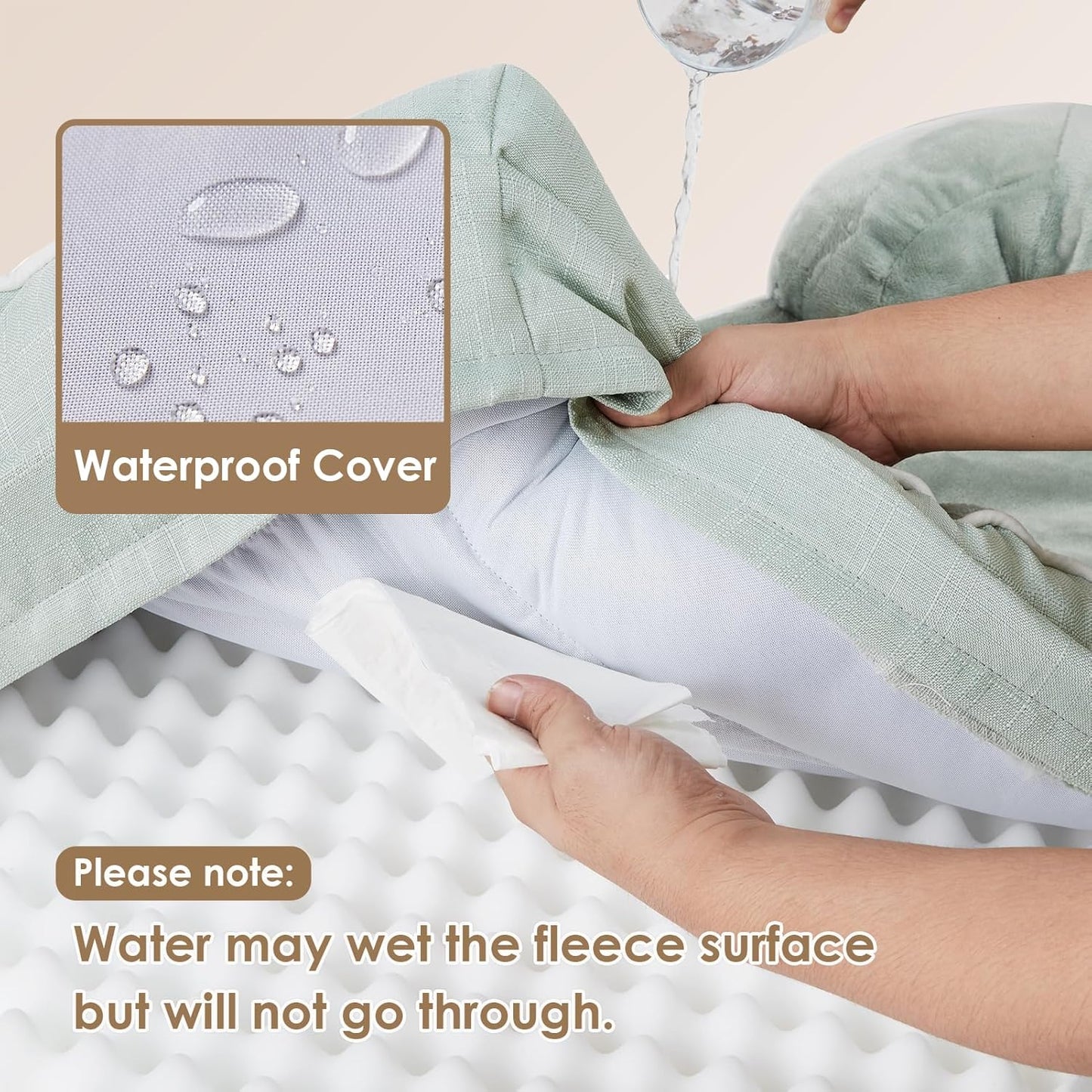 EHEYCIGA Orthopedic Dog Bed for Small Dogs, Waterproof Memory Foam Small Dog Beds with Sides, Non-Slip Bottom and Egg-Crate Foam Medium Pet Couch Bed with Washable Removable Cover, Sage Green