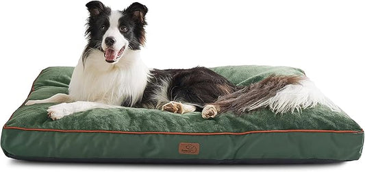 Bedsure XL Washable Dog Bed - 3 Inch Thicken Up to 100lbs Pet Mat Pillows with Removable Washable Cover, Green