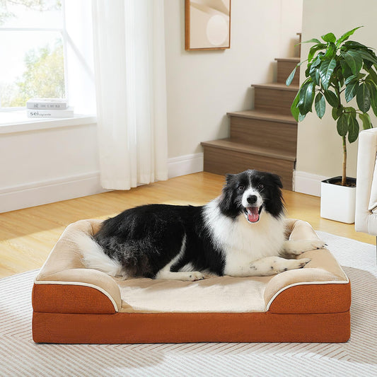 PAWZ Road Orthopedic Dog Bed Medium with Memory Foam,2-Layer Waterproof Cover and Non-Slip Bottom for Small, Medium and Large Dogs-Brown Large