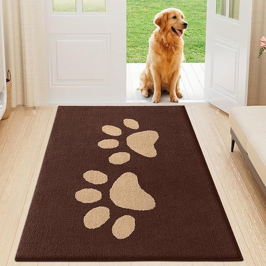 Buganda Dog Door Mat for Muddy Paws, Absorbent Dirt Trapper Washable Indoor Doormats, Non Slip Low-Profile Mud Mat for Dogs, Front Entrance Doormat for Inside Floor (47x24 Inches, Brown)