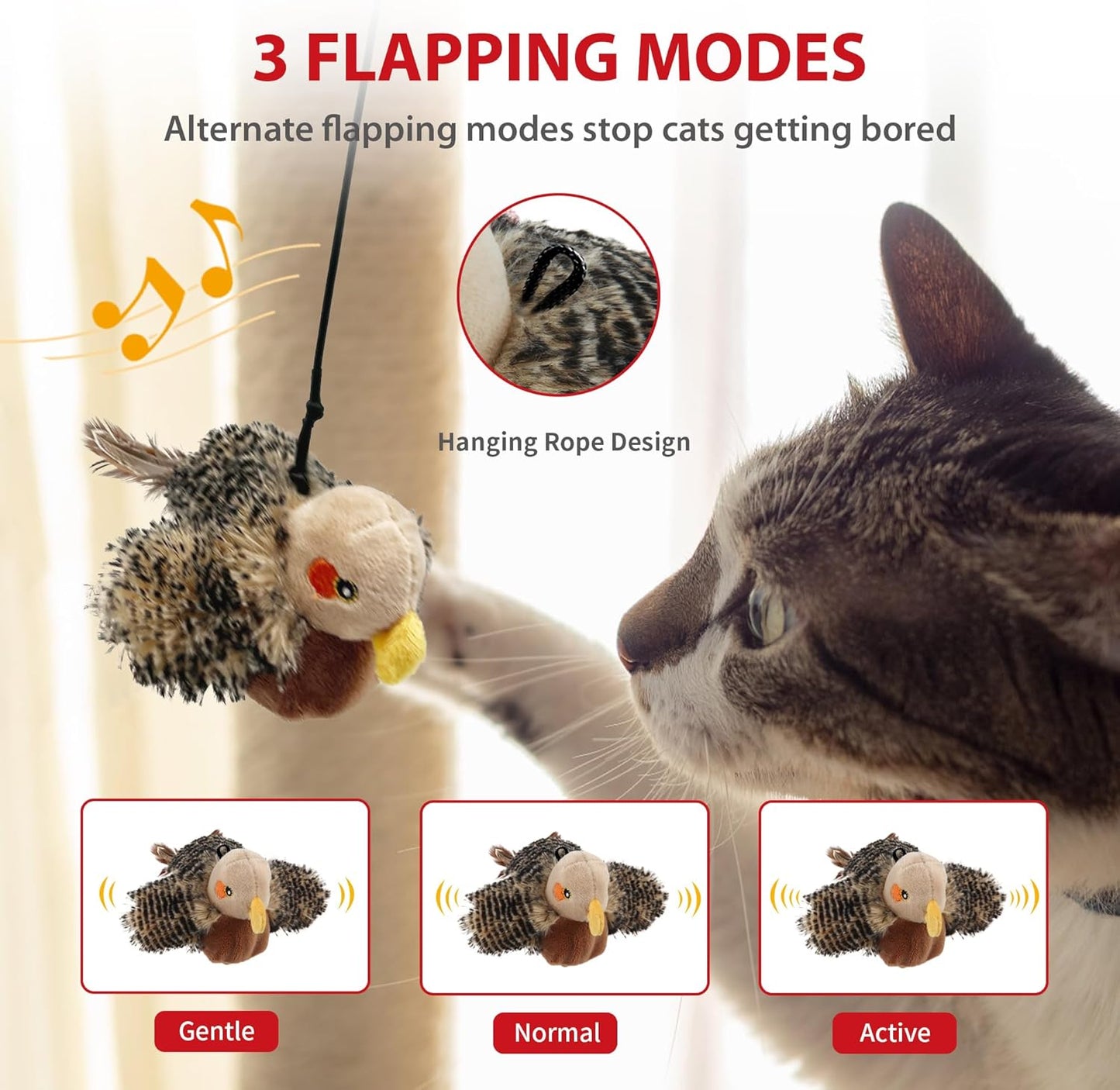 Gigwi Flappy Bird Cat Toy for Indoor Cats, Rechargeable Lifelike Interactive Flapping Bird Cat Toy Tweet, Flapping Wings & Lively Chirping, Automatic Catnip Toys for Cats Kitten, Touch Activated