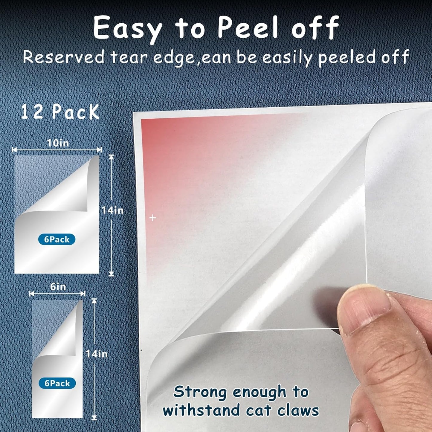 Cat Scratch Furniture Protector 12-Pack – Clear Self-Adhesive Couch Guards – Anti-Scratch Deterrent for Sofa and Upholstery（6+6=12）
