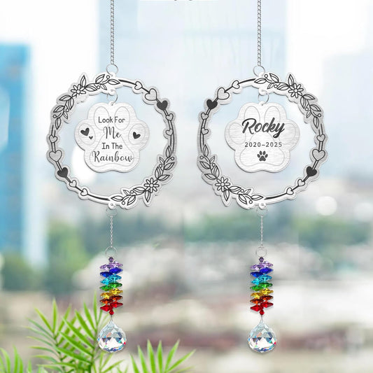 Look for Me in The Rainbow Dog Memorial Suncatcher - Personalized Aluminum Paw Print Ornament - Rainbow Bridge Pet Loss Gift for Dog Lovers - Custom RIP Pet Keepsake 2025