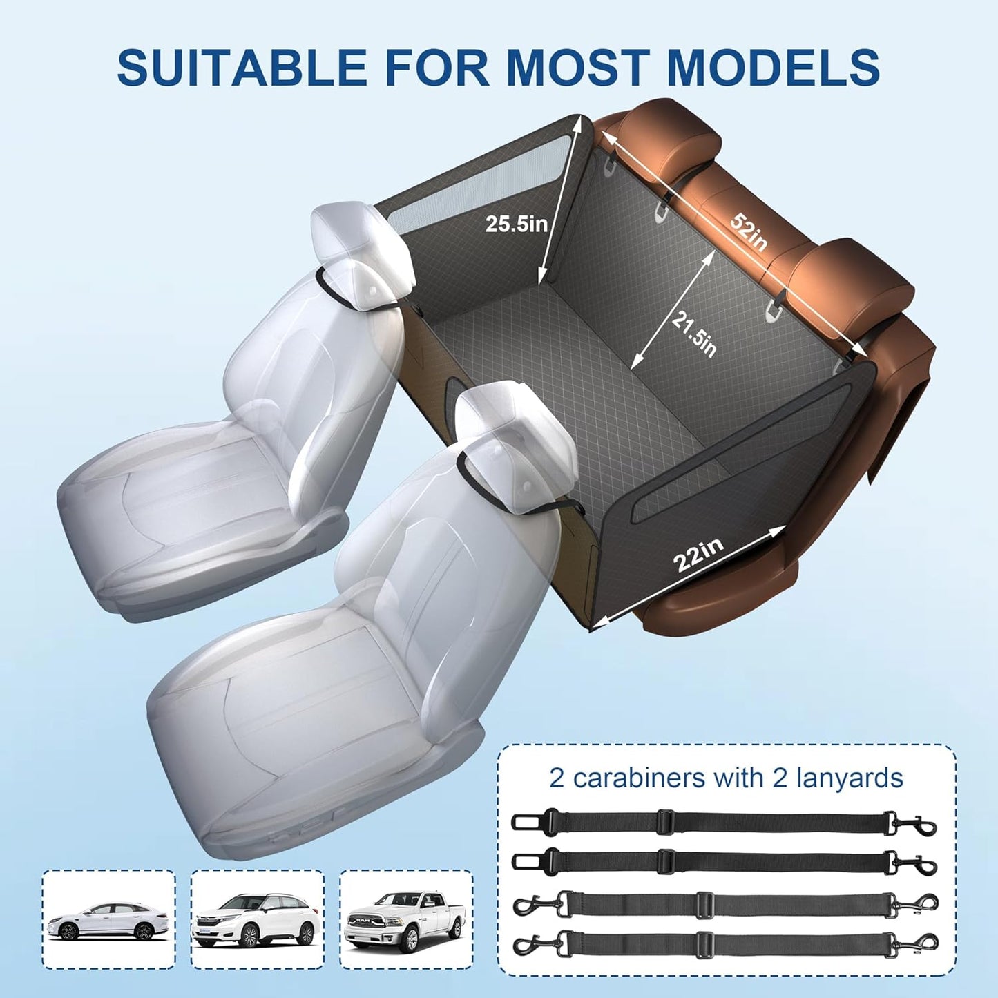 Dog Car Seat Cover – Waterproof Scratch Proof Pet Hammock with Heavy Duty Oxford Fabric Nonslip Backing Soft Padding Easy to Clean Universal Fit for Cars SUVs and Trucks Travel Protection