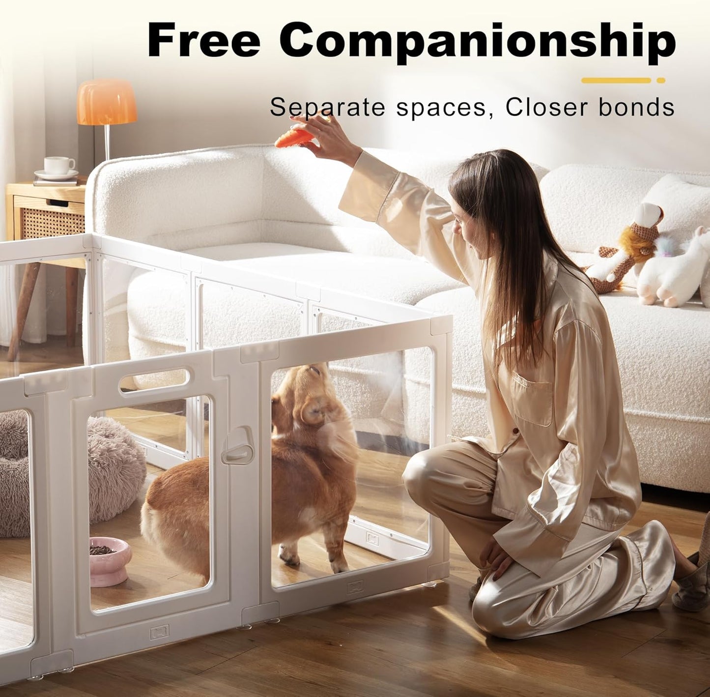 Clear Acrylic Dog Playpen Indoor, Puppy Cat Small Pet Play Pen, Pet Cat Foldable Playpen for Rabbits, Dog Fence Crate Kennel Whelping Cage (White, 8 Panel)