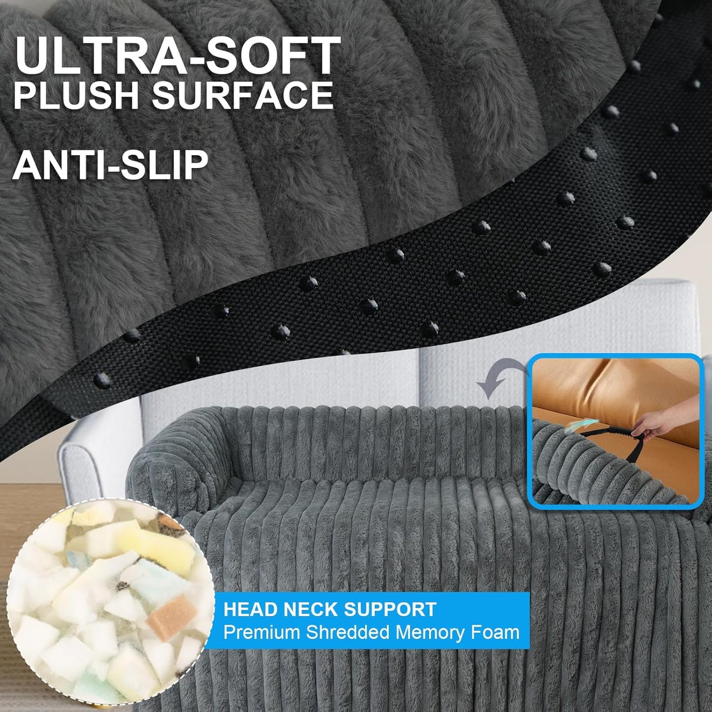 Luxurious Dog Couch Bed, Washable Calming Dog Couch Cover, Removable Couch Protector for Dogs, Waterproof Sofa Bed, Pet Bed Mats for Couch, Pet Couch Covers for Sofa(Grey, L)