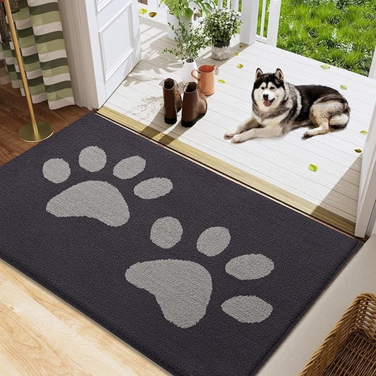 Buganda Dog Door Mat for Muddy Paws, Absorbent Dirt Trapper Washable Indoor Doormats, Non Slip Low-Profile Mud Mat for Dogs, Front Entrance Doormat for Inside Floor (48x30 Inches, Dark Grey)
