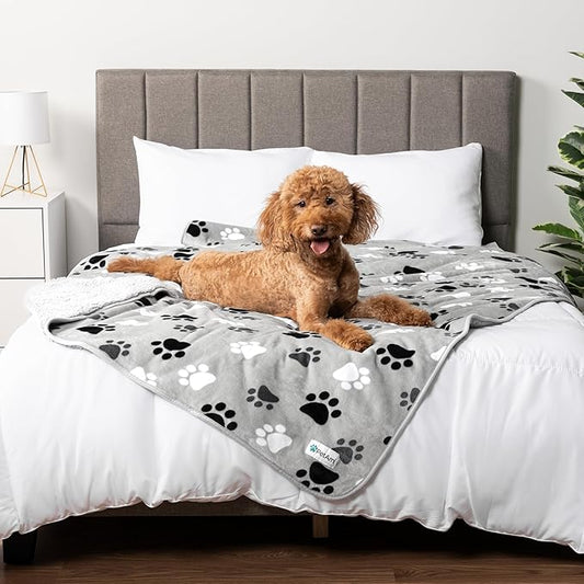 PetAmi Waterproof Dog Blanket - Pee Proof for Extra Large Dogs, Reversible for Puppy & Cat, Soft Dog Crate Cover, Queen 90x90 Paw Gray
