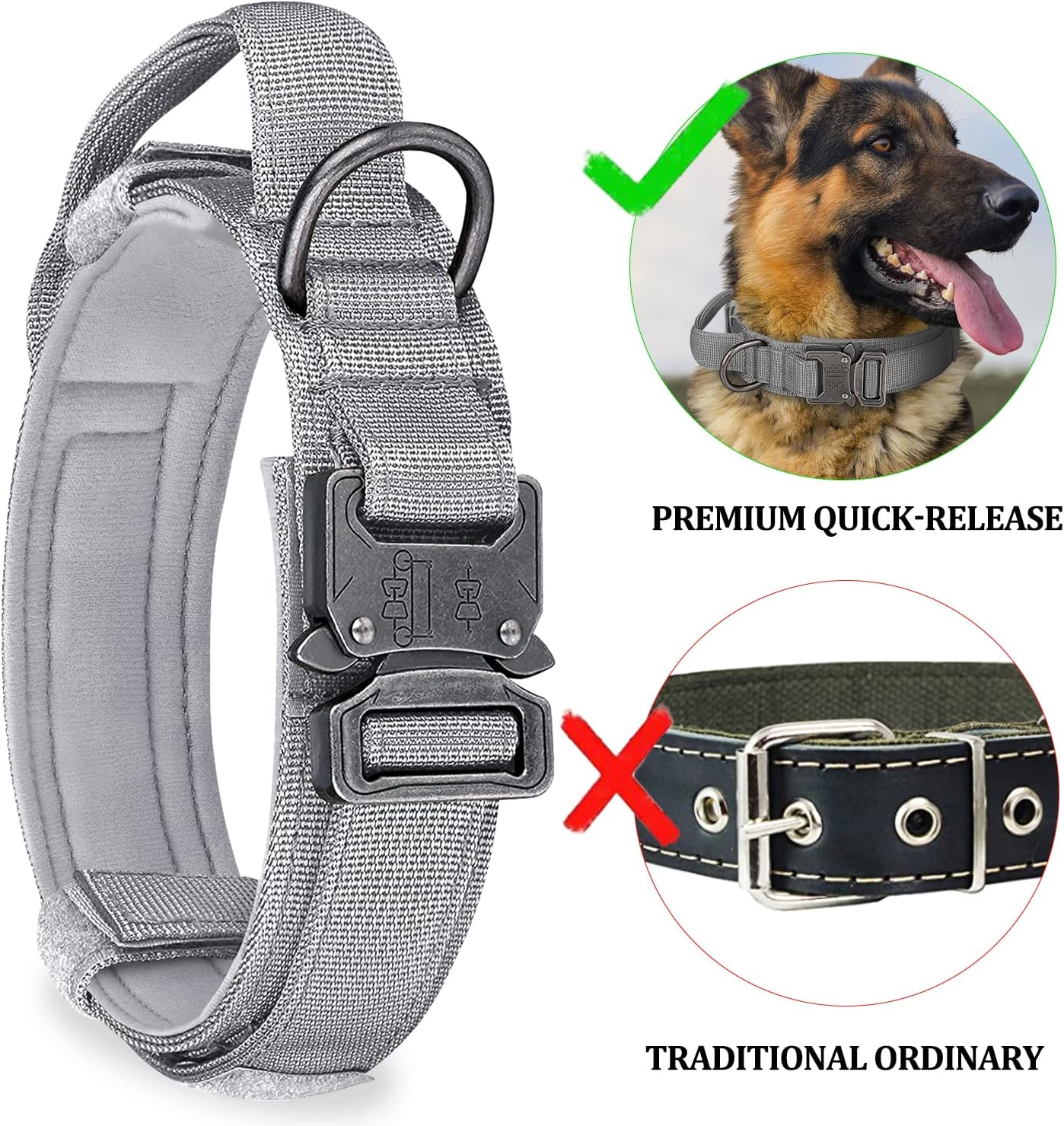 COOYOO Dog Collar,3 Piece Set Tactical Dog Collars, Adjustable Military Training Nylon Dog Collar with Control Handle and Heavy Metal Buckle for Medium and Large Dogs