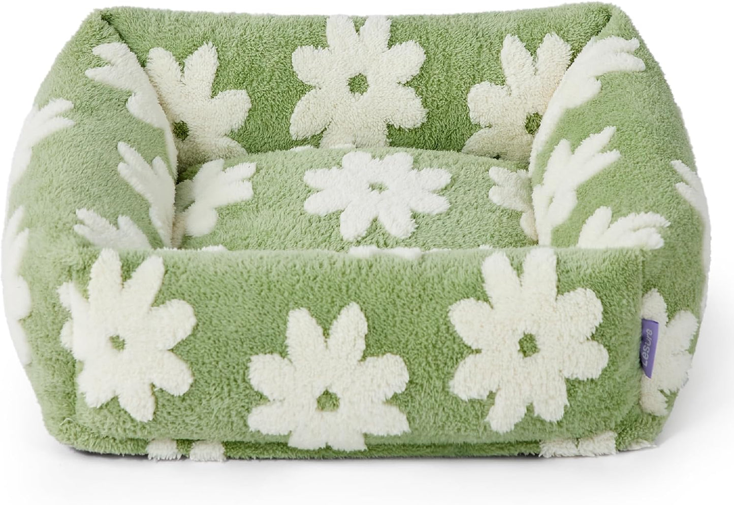 Lesure Cute Dog Bed for Small Dogs & Cats- Washable Puppy Beds,Cozy Rectangle Orthopedic Pet Sofa with Jacquard Shaggy Plush & Anti Slip Bottom,20x19x6inches