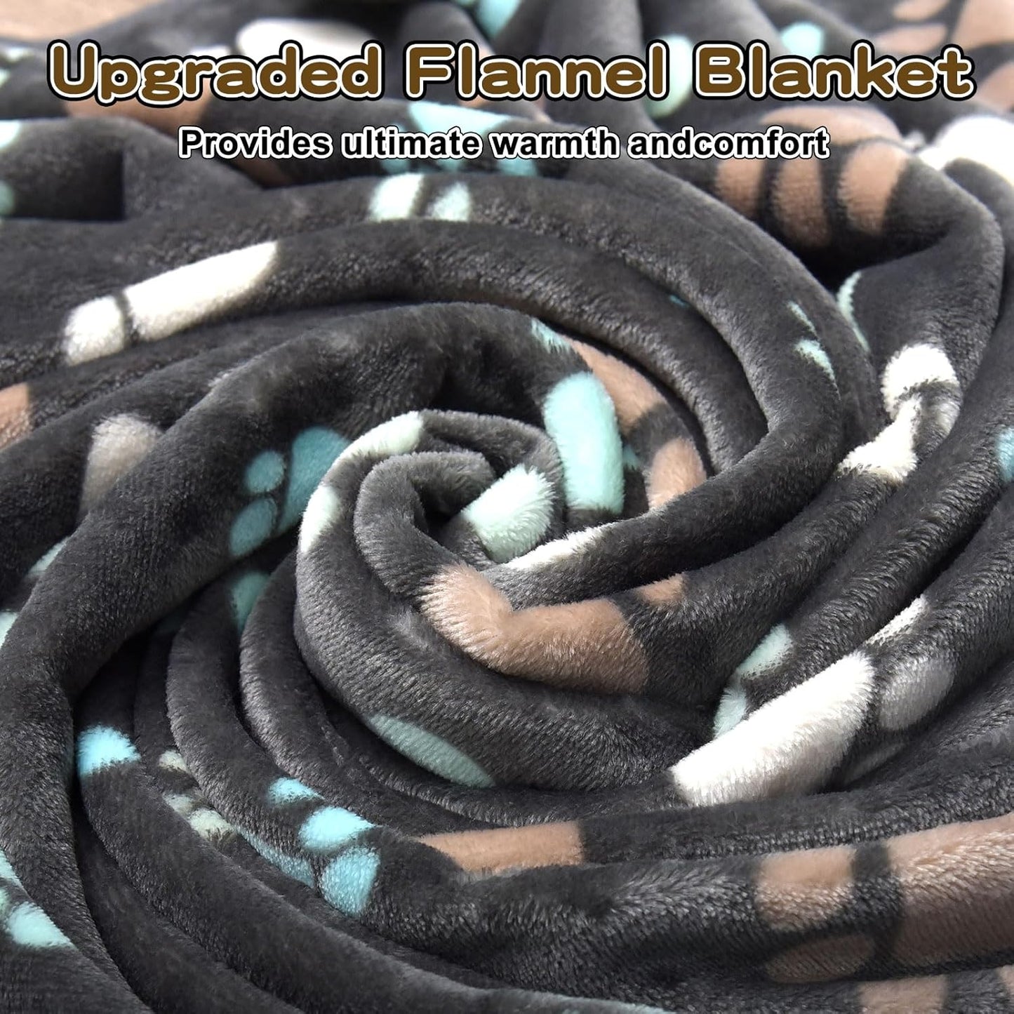 Dog Blanket for Large Dogs, Cat Flannel Washable Soft Pet Mat Throw Cover for Kennel Crate Bed, Cute Paw Pattern, Grey, 80x60 Inch