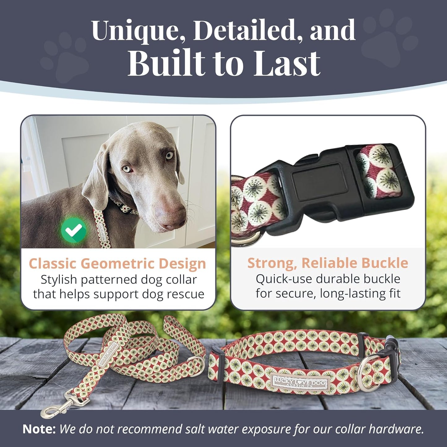 Lucky Love Dog - Easy Click Buckle Dog Collar with Leash Set Combo, Durable & Comfortable for Male & Female Dogs, Pet Collar for Small to Large Dogs, Secure Fit - Pongo Combo, Small