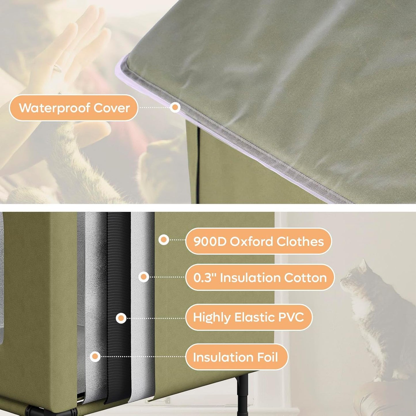 Large Heated Cat House for Outside, Insulated Weatherproof Outdoor Feral Cat House with Timer & Adjustable Temperature Heater Pad, Elevated Pet House with Escape Door for Winter, Barn, Porch