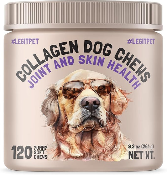 Collagen Dog Chews for Joint & Skin Health 120 Soft Chews All Breeds Mobility, Cartilage Repair & Pain Relief Hip & Joint Skin Coat Anti-inflammatory Support Eggshell Membrane Senior & Adult Dogs