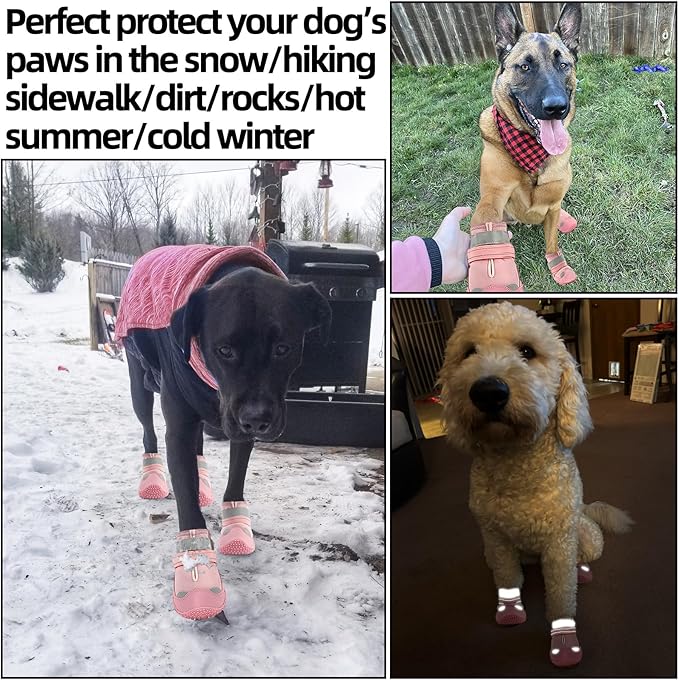 Dog Shoes for Small Dogs, Dog Boots & Paw Protectors for Hardwood Floors, Outdoor Dog Booties for Hot Pavement Winter Snow Hiking, Waterproof Dog Shoes with Reflective Strips Size 2