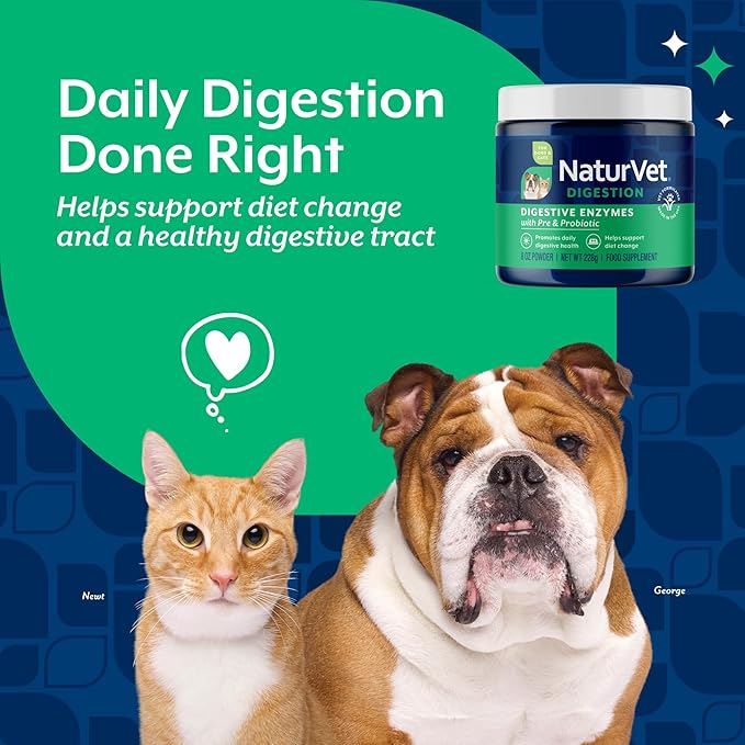 NaturVet – Digestive Enzymes for Dogs - Plus Probiotics & Prebiotics | Helps Support Diet Change & A Healthy Digestive Tract | for Dogs & Cats | 8 oz Powder