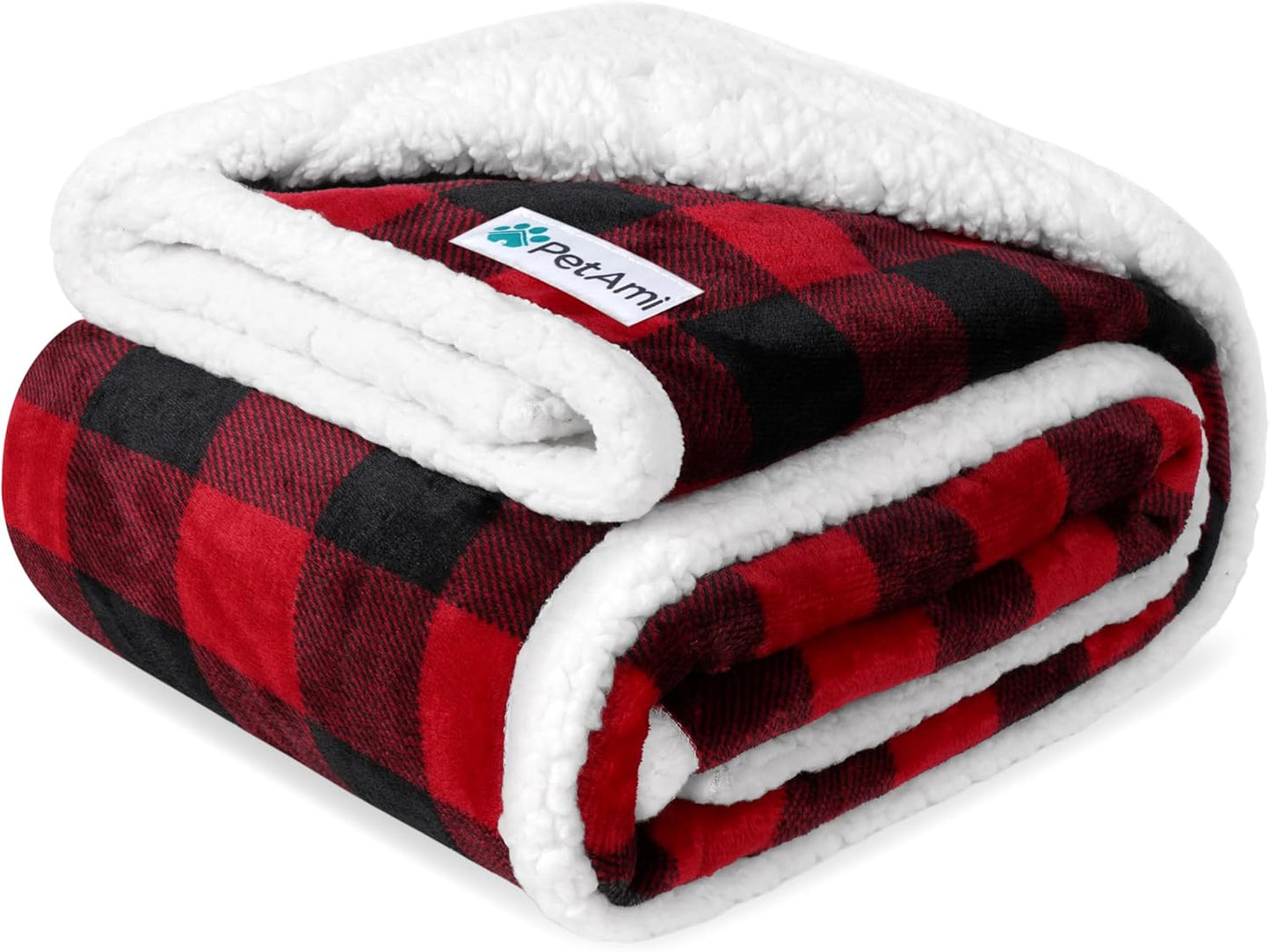 PetAmi Waterproof Dog Blanket for Medium Large Dog Puppy Cat Throw for Couch Cover Leakproof Protection, Sherpa Fleece, Reversible Soft Washable 60x40 Checker Plaid Red