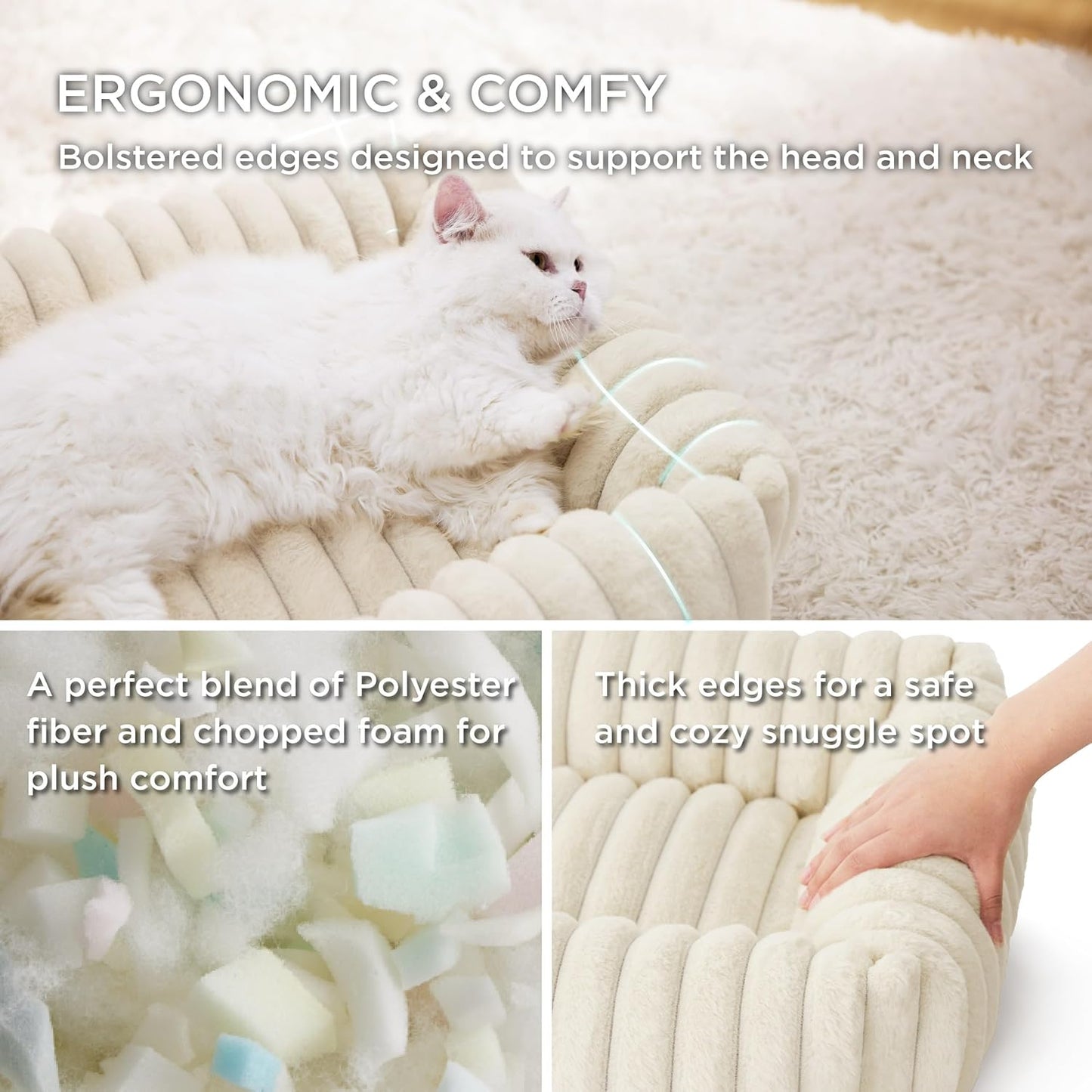 Bedsure Cute Dog Bed for Small Dogs & Cats - Washable Furry Cat Beds, Rectangle Orthopedic Corduroy Fleece Puppy Beds with Removable Zipper Cover, 20x19x6inches, Cream