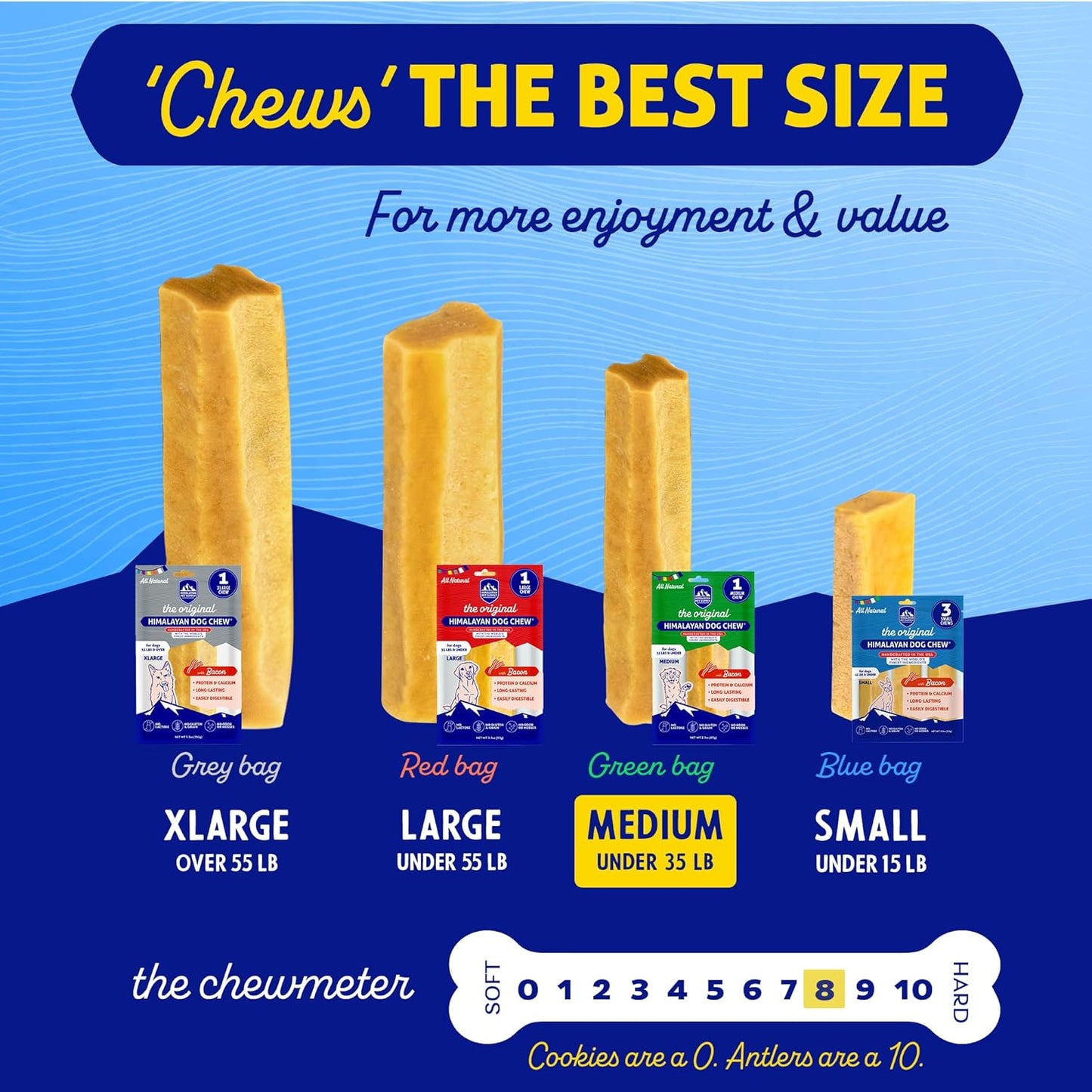 Himalayan Dog Chew Original Yak Cheese Chew, Bacon, 1 Medium Stick, 2.3 oz, Gluten Free, Healthy Treats, Grain & Lactose Free 100% Natural, Long Lasting, for Dogs Under 35 lbs