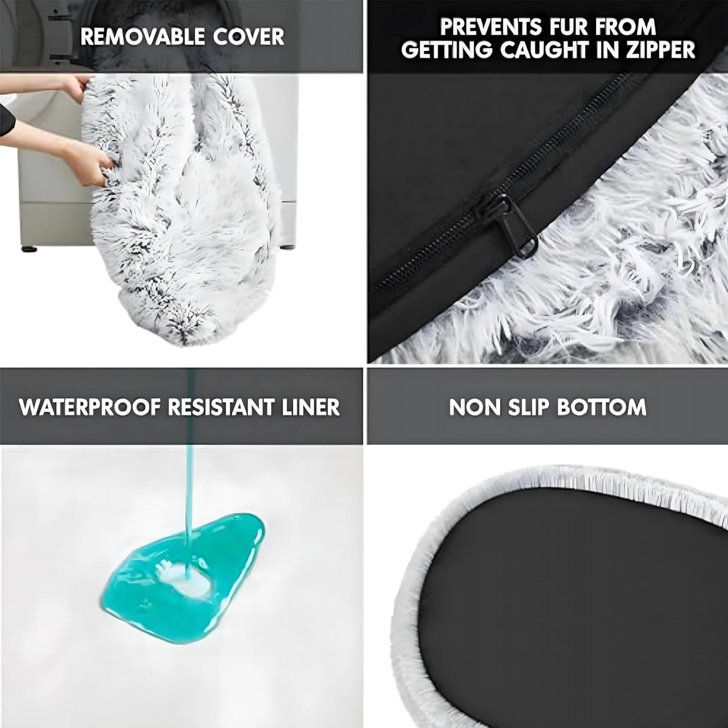 Orthopedic Calming Dog Bed for Large Dogs, Anti Anxiety Pet Beds with Supportive Foam, Removable Washable Oval Pets Couch, Fluffy Cuddle Bolster Cushion, Light Grey