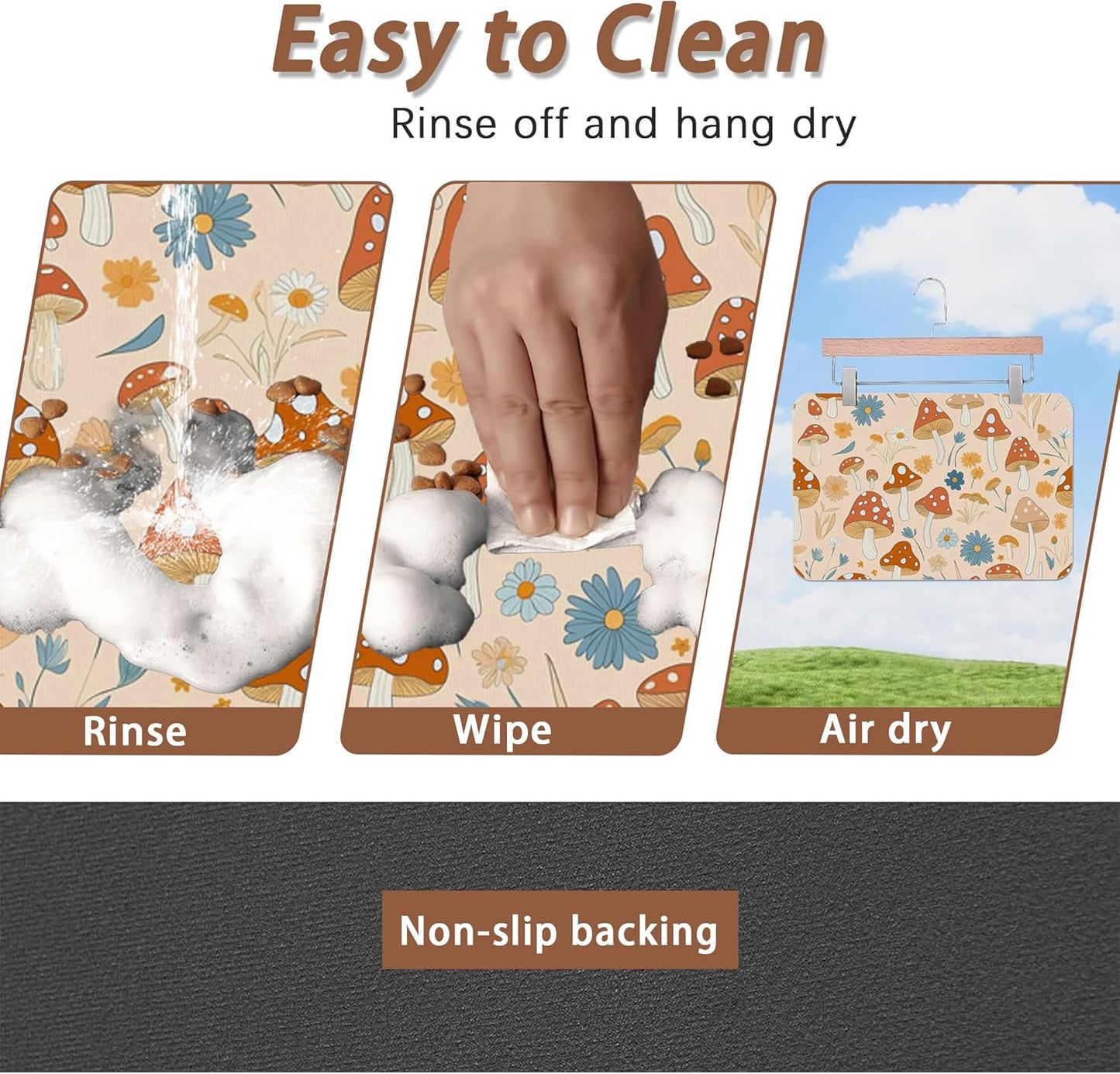 Cute Mushroom Flower Dog Cat Food Mat,Absorbent Pet Feeding Mat with Rubber Backing,Non-Slip Water Bowl Placemat,Indoor Pet Accessories Supplies 16"x24"