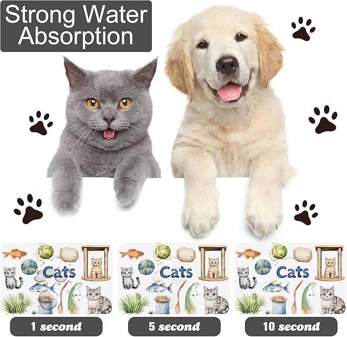 Cat Fun Dog Food Mat-Absorbent Pet Feeding Mat for Food and Water Bowl, Quick Dry Dog Placemat with Rubber Backing-No Stains Pet Supplies for Messy Drinkers 16"x24"