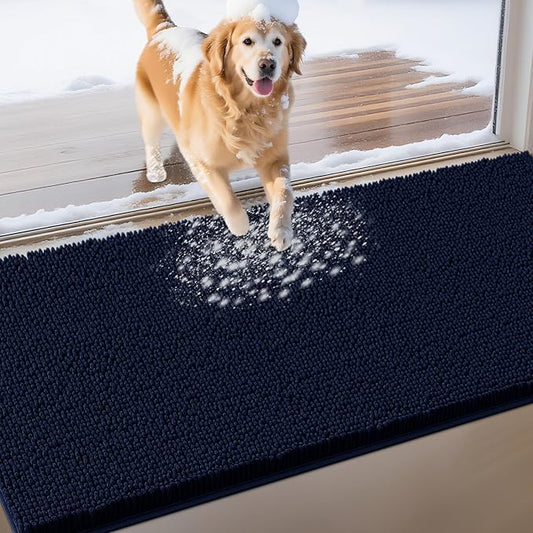 Extra Large Dog Door Mats for Muddy Paws, Chenille Absorbent Dog Mats, Non Slip Heavy Mud Mat for Dogs, Soft Pet Mat for Entryway, Mud Paws, Inside Floor,71" x 25", Navy Blue
