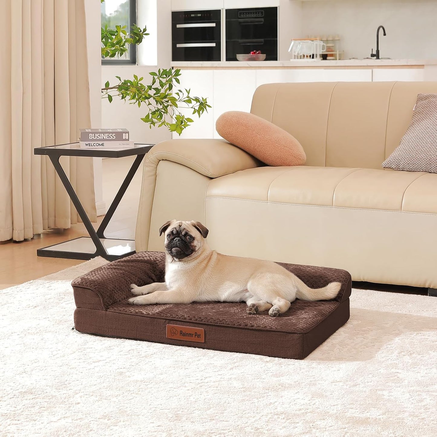Orthopedic Dog Bed Medium Size Dog, Memory Foam Pet Bed for Small and Medium Dogs, Washable Removable Cover, Nonskid Bottom, Waterproof, 35x23x6 Inches, Brown Grey