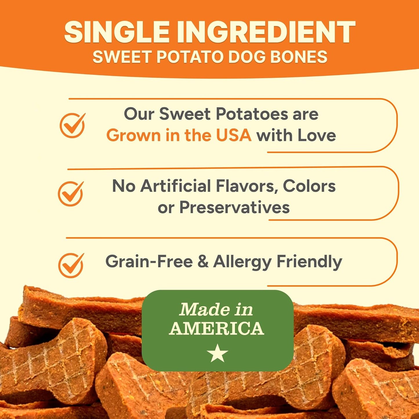 Gaines Family Farmstead Sweet Potato Dog Bones 4 Pack – 32 oz Bags, All-Natural, Single Ingredient, Grain-Free Dog Treats for Digestive Health, Training & Rewards – High-Fiber, Made in USA