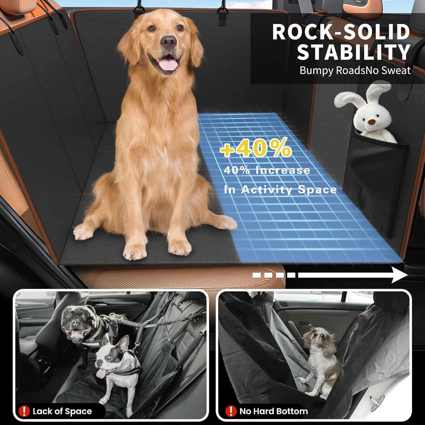 Back Seat Extender for Dogs,Hard Bottom Car Seat Cover,100% Waterproof 600D Heavy Durable Scratchproof Leather Car Dog Cover Back Seat,Non Slip Easy Clean Car Seat Protector,with Storage Bag