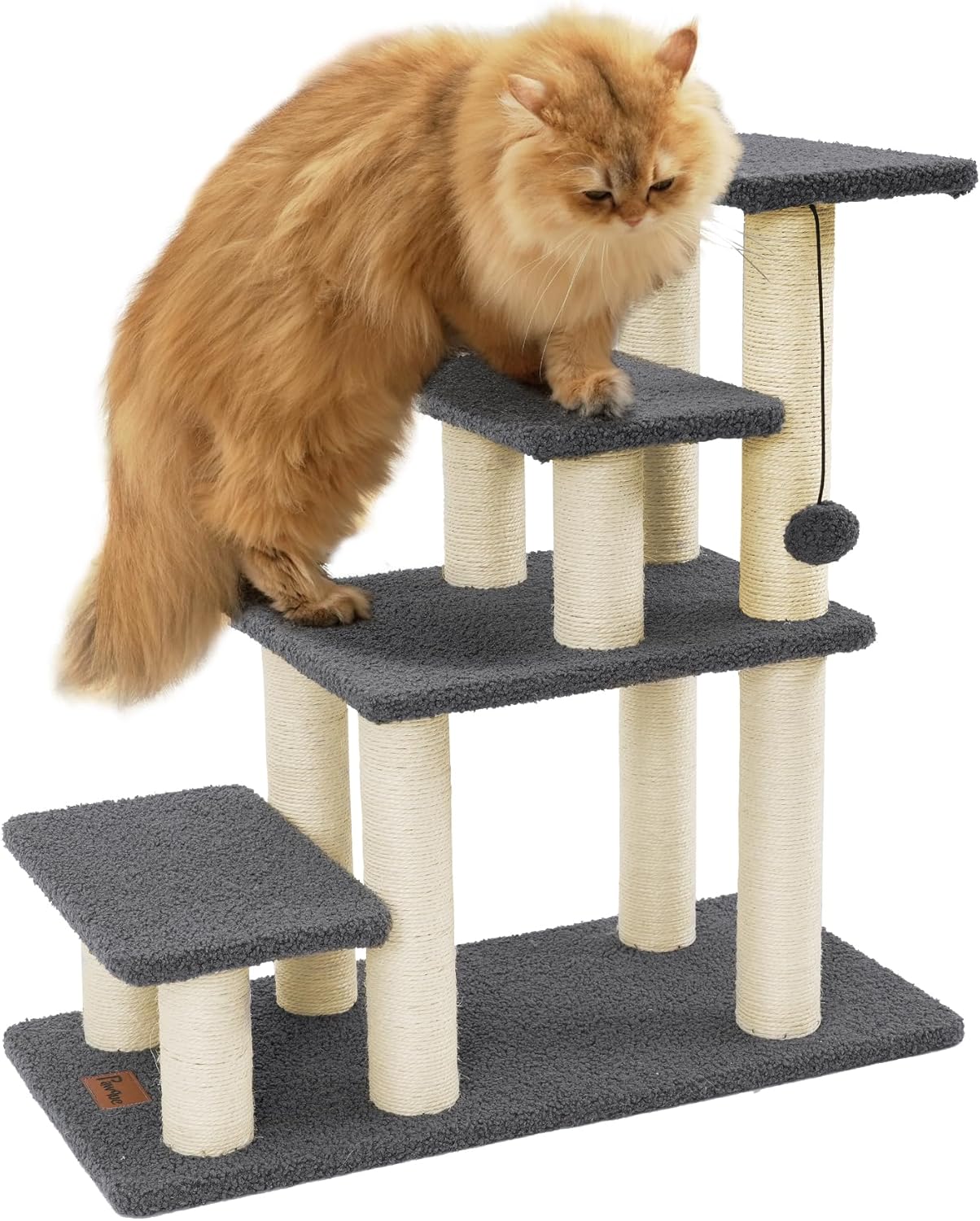 Pawque Dog Stairs & Cat Scratching Post Pet Steps for High Bed Couch, High-Strength Boards Hold up to 150 lbs for Indoor Small Cats Kittens Dogs Climbing Playing, 4 Combination Options, 4 Steps-Grey
