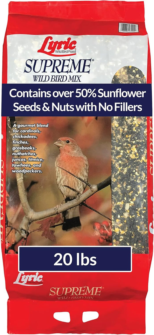 Lyric Supreme Wild Bird Seed - Wild Bird Food Mix with Nuts & Sunflower Seeds - Attracts Many Beautiful Songbirds - 20 lb. Bag