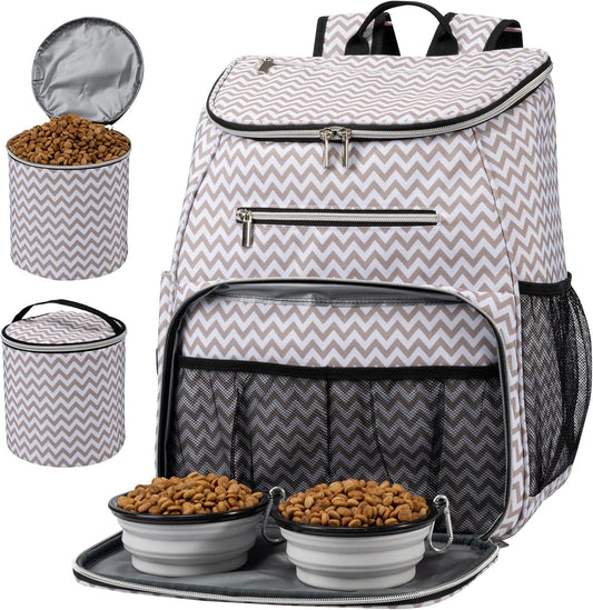 BAGLHER Dog Travel Bag Backpack, Airline Approved Pet Supplies Backpack, Dog Travel Backpack with 2 Silicone Collapsible Bowls and 2 Food Baskets BLW