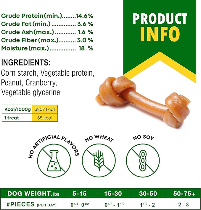 Dog Treats Peanut Butter Bones with Cranberry & Rawhide Free Chew 11 Oz - Pet Natural Mini & Big Snacks Healthy Collagen & Bulk Best Chews for Small & Large Dogs - Made for USA (Peanut Butter)