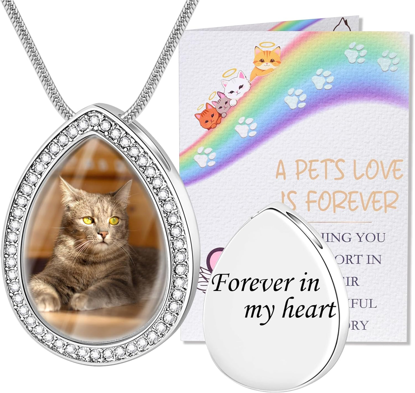 Fanery Sue Personalized Pet Ashes Necklace for Dog Cat Custom Photo&Text Pet Loss Sympathy Gift Cremation Jewelry