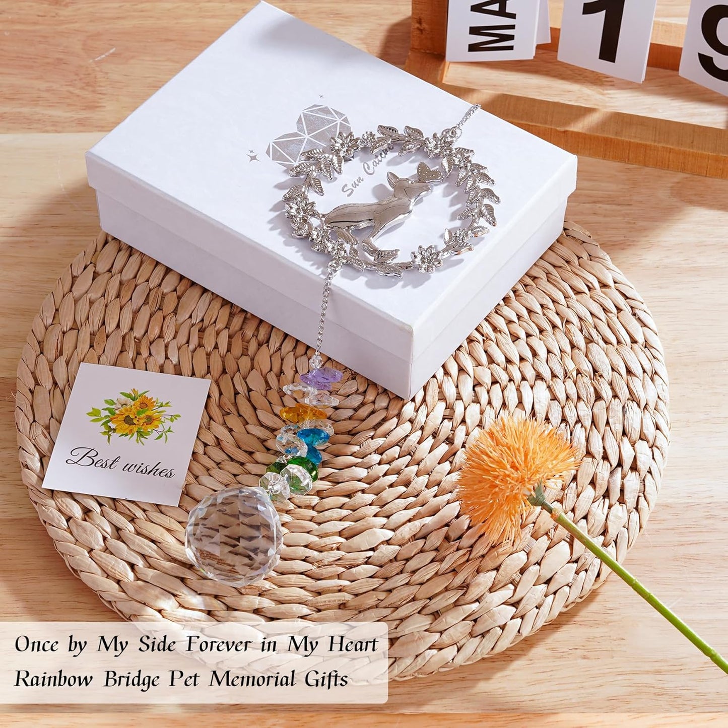 Dog Memorial Gifts for Loss of Dog, Pet Memorial Suncatcher, Pet Sympathy Gifts, Garland Suncatcher with Card & Gift Box, Remembrance Bereavement Gift for Loss of Dogs Cats