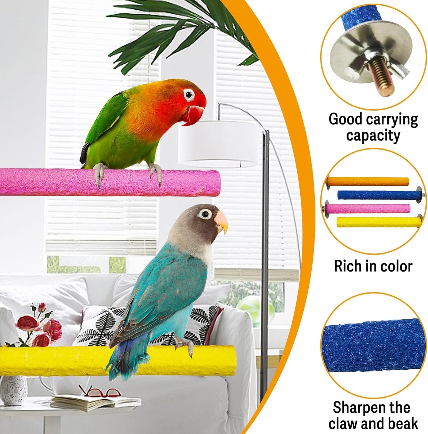 Hamiledyi Bird Perch Stand Wood Parrot Stand Platform Colorful Sand Paw Grinding Stick Rattan Wicker Balls Parakeet Chewing Toys for Cockatiel Conure Budgies Parakeet Lovebird（12Pcs）