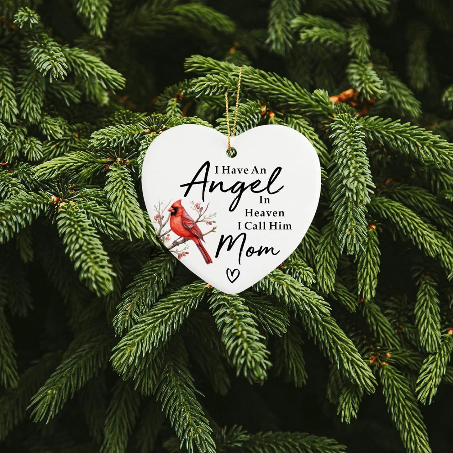 Memorial Gift for Loss of Mom - Heart Plaque Ornament Keepsake Sign With Red Cardinal - Sympathy and Bereavement Gift for Loss of Mother