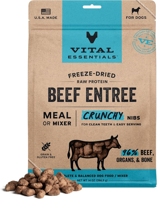 Vital Essentials Freeze-Dried Raw Beef Meal or Mixer Dog Food Crunchy Nibs, 14 oz