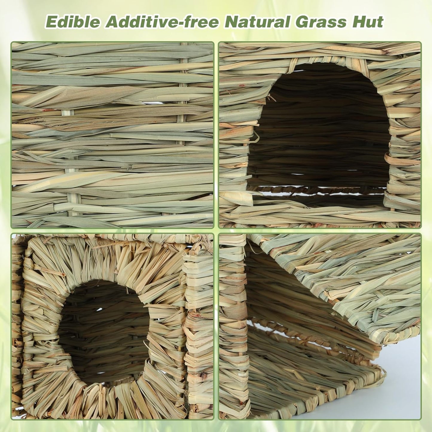 BWOGUE 2 Pack Grass Bunny House Natural Hand Woven Seagrass Hideaway Toy Hay Mat Chew Hut for Bunny Hamster Chinchilla Guinea Pigs Small Animals