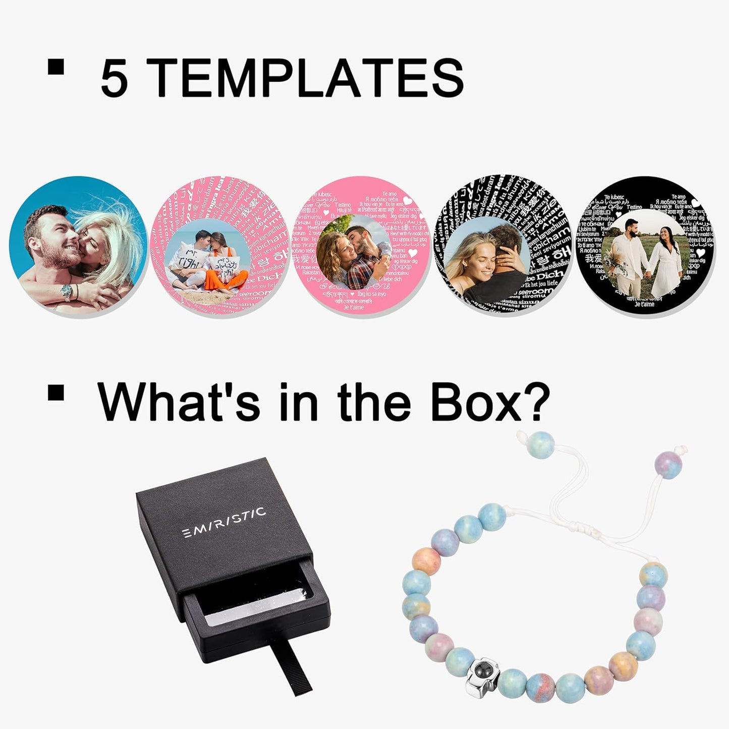 EMIRISTIC Custom Photo Bracelet - Personalized Picture Natural Stone Cuban Chain Bracelet - Any Special Day Gifts