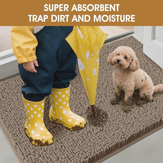 Extra Large Dog Door Mats for Muddy Paws, Chenille Absorbent Dog Mats, Non Slip Heavy Mud Mat for Dogs, Soft Pet Mat for Entryway, Mud Paws, Inside Floor,60" x 36", Beige