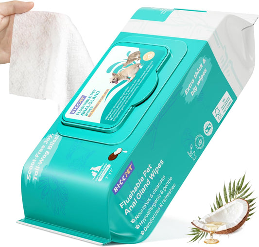 HICC PET Wipes for Dogs & Cats, Vet Recommended Cleansing Deodorizing & Soothing Allergy Infections Anal Gland Wipes with Coconut Oil, Dog Wipes for Cleaning Butt Paw, Remove Small Animal Coat Stain