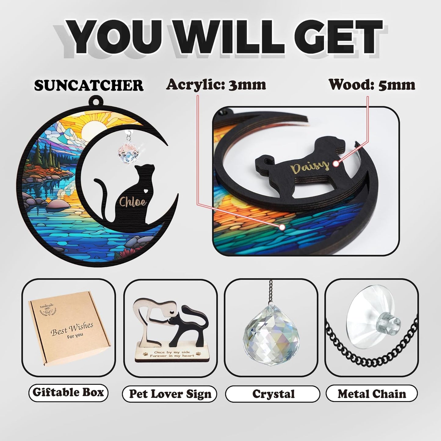 Cat Memorial Suncatcher, Loss of Cat Sympathy Gift, Pet Memorial Gifts for Feline Friend, Stained Glass Window Hanging, Pet Crystal Suncatcher Passed Away Keepsake, Remembrance Gifts for Kitty