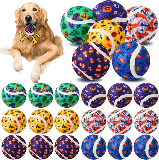 Civaner 18 Pcs Halloween Dog Toys Bulk, 2.5 Inch Squeaky Tennis Balls for Small Medium Large Dogs Pets Puppy Chew Teething Toy Interactive Training Gifts Xmas Stocking Stuffers