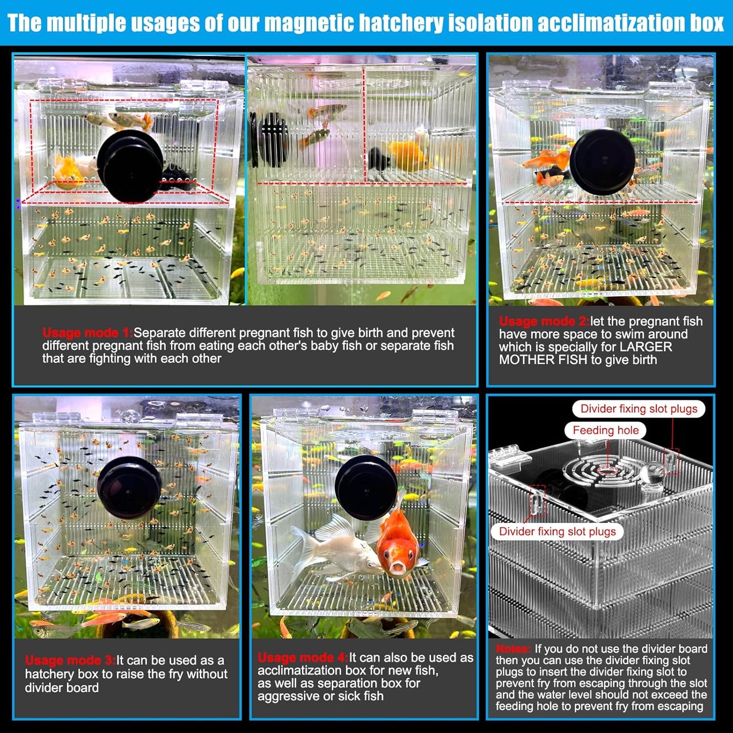 Magnetic Fish Breeder Box for Aquarium Tank Isolation Box Acclimation Hatchery breeding Incubator for Guppy Baby Betta Saltwater Clownfish Coral Anemones Aggressive or Injured Fish