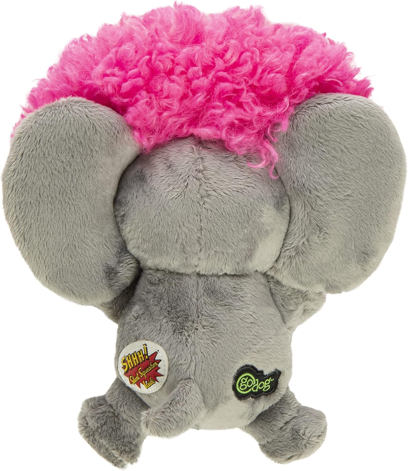 goDog Crazy Hairs Elephant Silent Squeak Plush Dog Toy, Chew Guard Technology - Gray, Small
